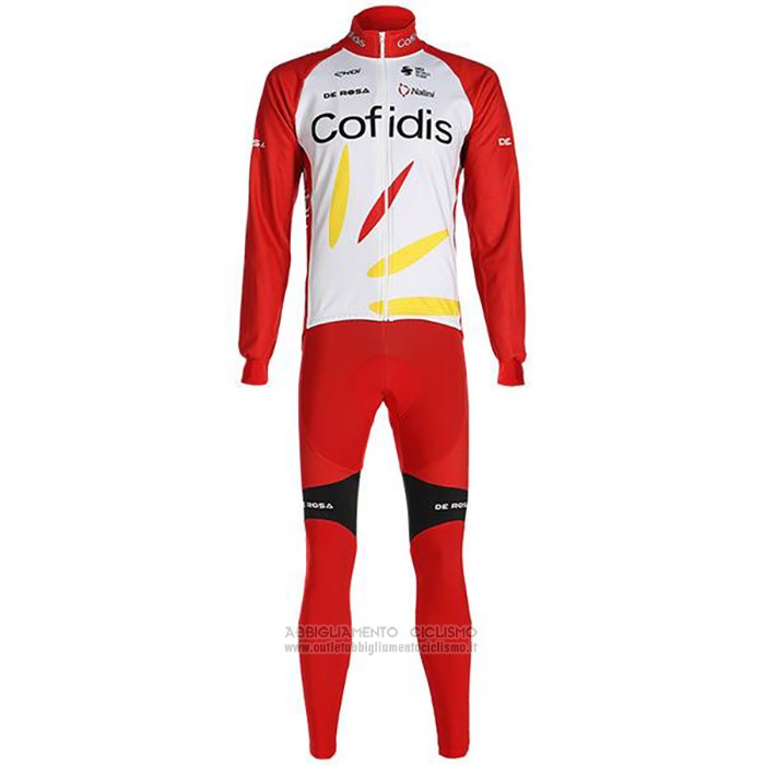 2020 Abbigliamento Ciclismo Cofidis Bianco Rosso Manica Lunga e Salopette
